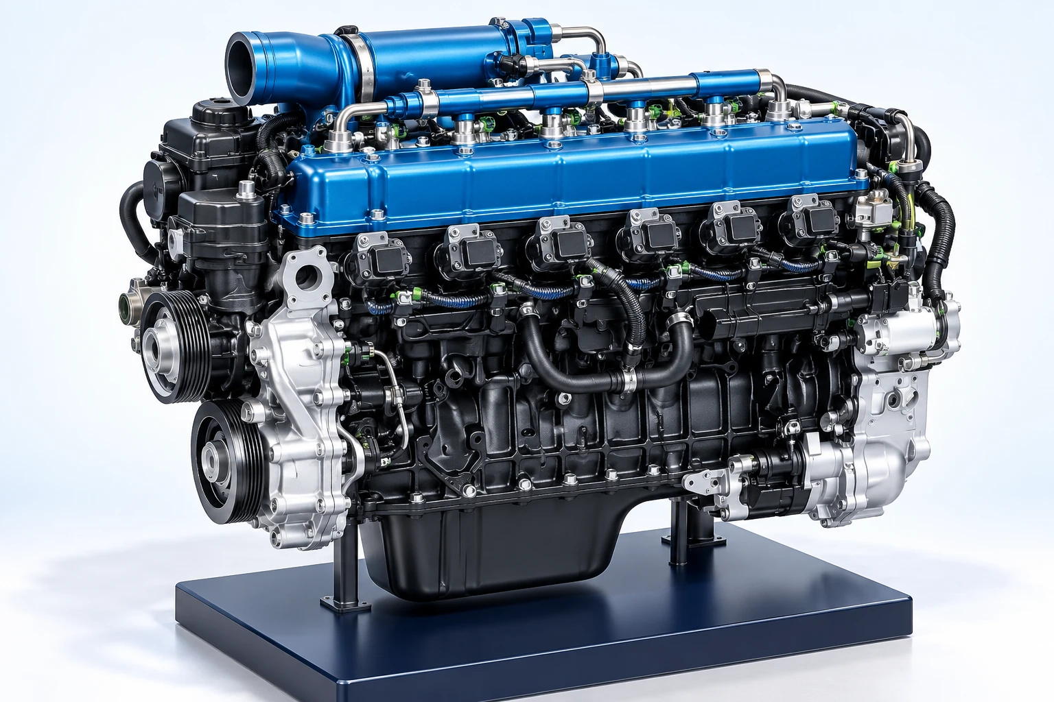 Concept illustration of an Ashok Leyland H6 inline-six diesel-to-hydrogen engine modification