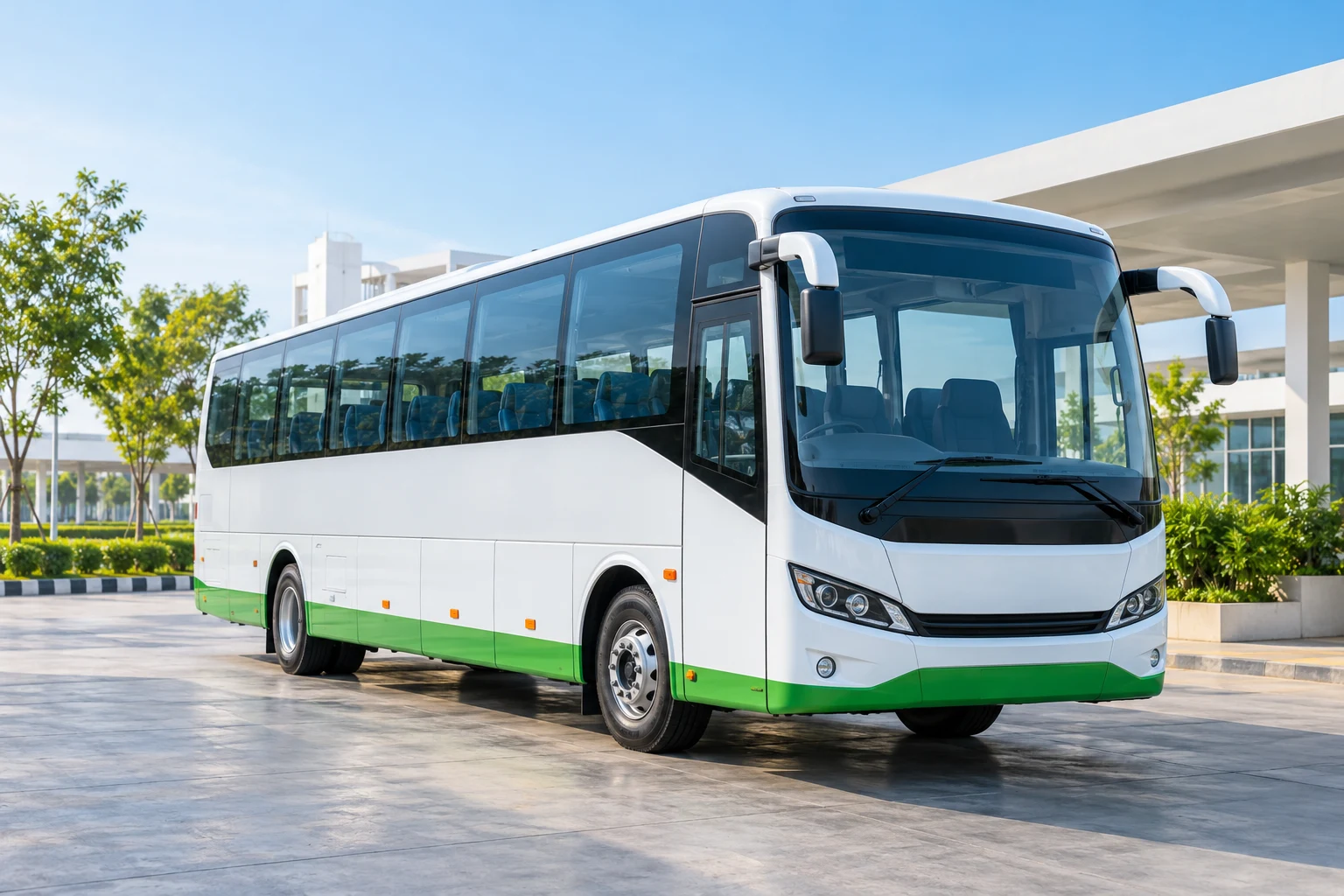Illustrative unbranded bus at a transport depot